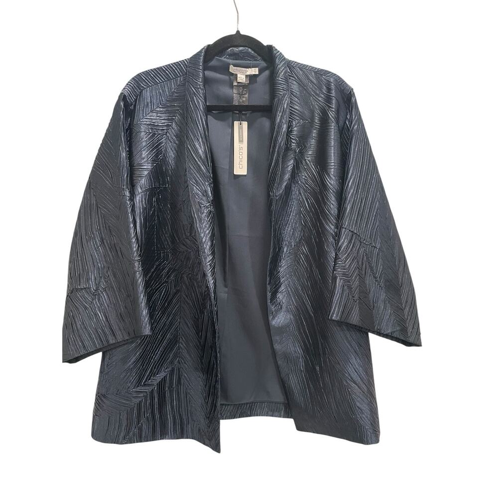 Chico's Travelers Collection Pleated Chevron Jacket NWT Black Size 0 Small